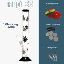 raupir Set Glasbong Leaf Höhe 42cm Ø 50mm Chillum 18,8mm