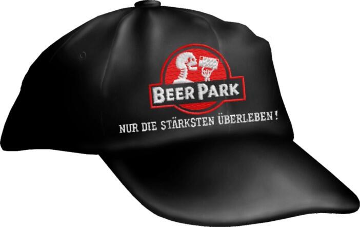 Caps Fun "BEER PARK NUR DIE STÄRKSTEN ÜBERLEBEN!", Basecap bestickt schwarz, Cap größenverstellbar
