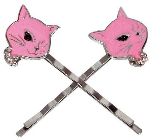 Haarnadel Haarklammer "Kitty rosa" Haarschmuck Haarspange 2er-Set Rockabilly Cat, trendiges Accessoires Modeschmuck