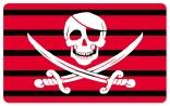 Frühstücksbrettchen Capt. Jack Rackham Red Stripes, Schneidebrett Brettchen mit einem Totenkopf als Pirat, schwarz / rot gestreift