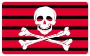 Frühstücksbrettchen Jolly Roger Red Stripes, Schneidebrett Brettchen mit einem Totenkopf und Knochen schwarz / rot gestreift