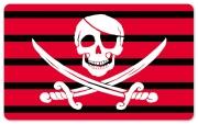 Frühstücksbrettchen Capt. Jack Rackham Red Stripes, Schneidebrett Brettchen mit einem Totenkopf als Pirat, schwarz / rot gestreift