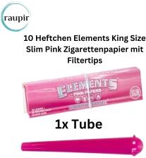 raupir Set 10 Heftchen Elements King Size Slim Pink mit Filtertips Zigarettenpapier