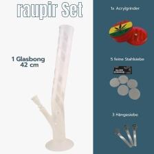 raupir Set Glasbong klar/sandgestrahlt Höhe 42cm Ø 50mm Chillum 18,8mm