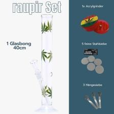 raupir Set Glasbong Leaf Höhe 40cm Ø 45mm Chillum 18,8mm