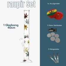 raupir Set Glasbong Leaf Höhe 40cm Ø 40mm Chillum 14,5mm