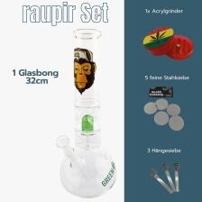 raupir Set Glasbong Greenline mit Perkolator Höhe 32cm ø 50mm Chillum 18,8mm