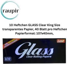 raupir Set 10 Heftchen GLASS Clear King Size transparentes Papier Zigarettenpapier