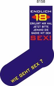 Socken FUN "Endlich 18 Geburtstag SEX ", Strümpfe