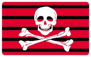 Frühstücksbrettchen Jolly Roger Red Stripes, Schneidebrett Brettchen mit einem Totenkopf und Knochen schwarz / rot gestreift