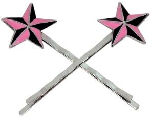 Haarnadel Haarklammer "Nautic Star rosa" Haarschmuck Haarspange 2er-Set Rockabilly, Stern rosa-schwarz, trendiges Accessoires Modeschmuck