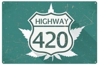 Blechschild Highway 420 Hanf Cannabis