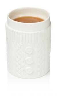 Tasse Kaffeebecher mit Strickpulli aus Keramik Becher Knitted Mug doppelwandig