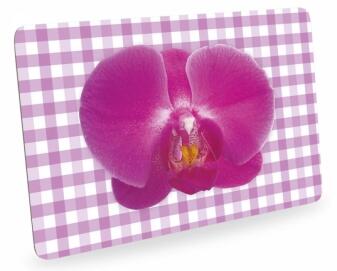 Frühstücksbrettchen Orchideen mit Karo, Schneidebrett Brettchen mit Orchideenblüte, kariert pink