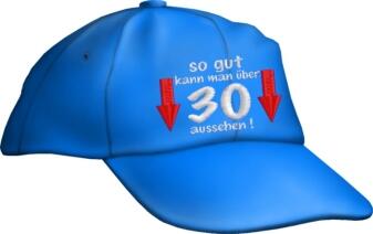 Caps Fun "so gut kann man über 30 aussehen!", Basecap bestickt blau, Cap größenverstellbar