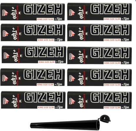 raupir Set 10 Heftchen Gizeh Extra Fine (Black) King Size Slim Papier + Tips