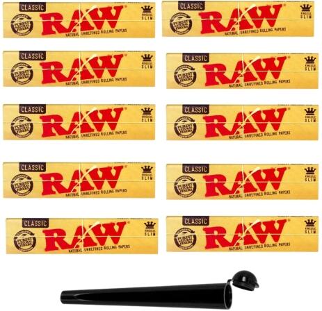 raupir Set 10 Heftchen RAW Classic King Size Slim Zigarettenpapier