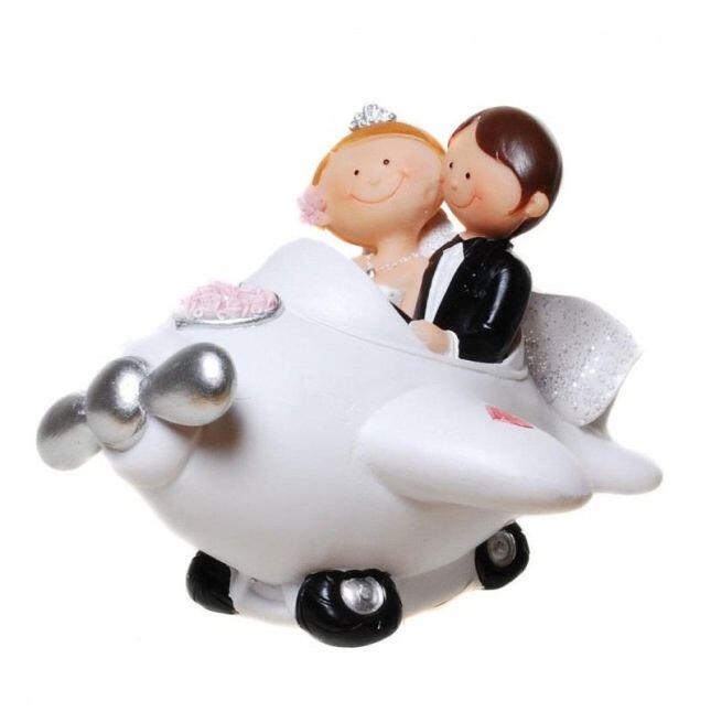 Figur Brautpaar in Flugzeug Comic Hochzeit Geschenk Deko