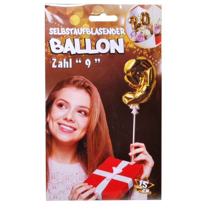 Folienballon 9 Jahre Geburtstag Kind Deko selbstaufblasend